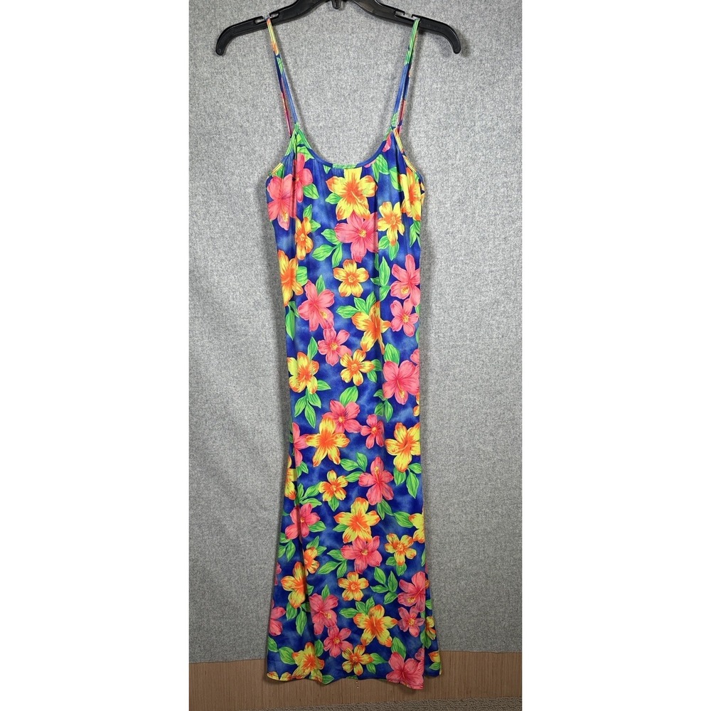 Vintage Ripples Tropical Print‎ Maxi Dress XL Stretch Nylon Colorful Sexy Beach